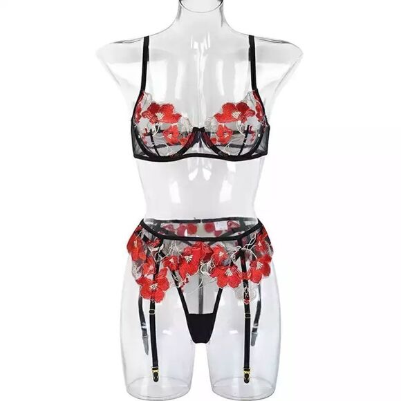 Sexy Sheer Floral Embroidered Lingerie Set - Picture 7 of 11